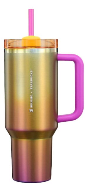 Termo Bicolor Metalico 40 oz Acero Inoxidable - Con popote y Asa