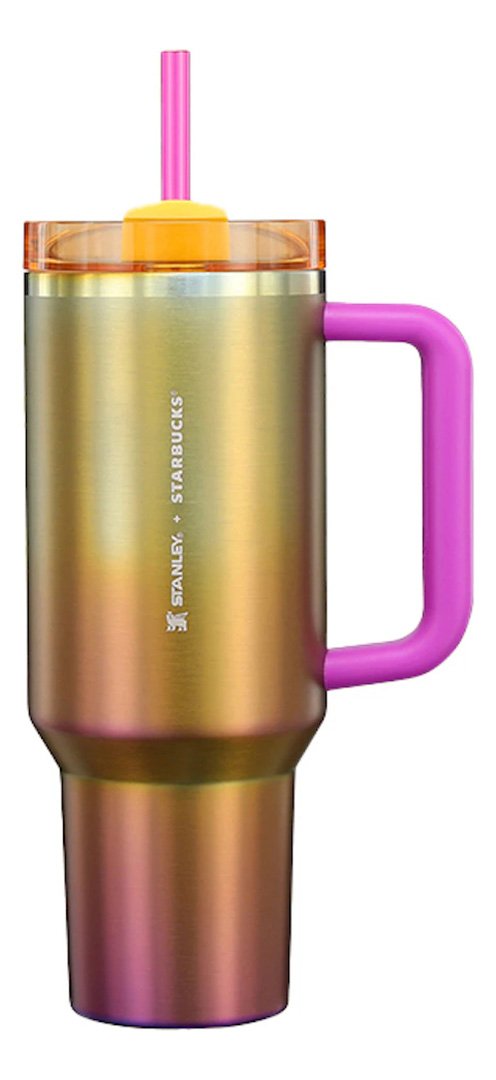 Termo Bicolor Metalico 40 oz Acero Inoxidable - Con popote y Asa