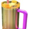 Termo Bicolor Metalico 40 oz Acero Inoxidable - Con popote y Asa