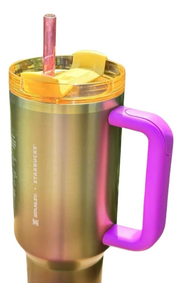Termo Bicolor Metalico 40 oz Acero Inoxidable - Con popote y Asa