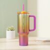Termo Bicolor Metalico 40 oz Acero Inoxidable - Con popote y Asa